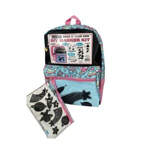 Confetti DIY Marker Kit Backpack Kids Blue Pink Space Theme New Water Bottle